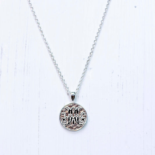 Scripted M Disc Necklace